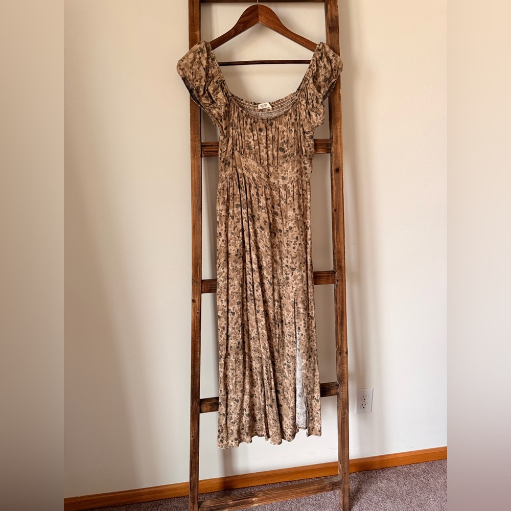 Elegant Brown Floral Maxi Dress